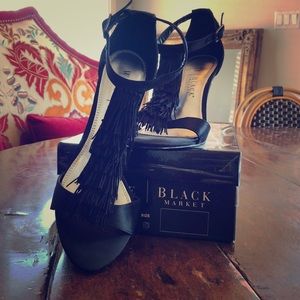 White House|Black Market Fringe High Heeled Sandal